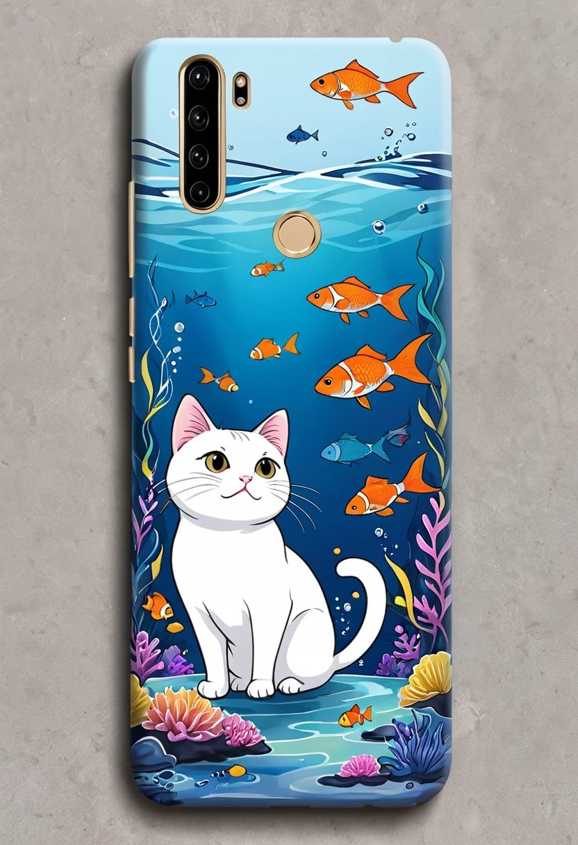 Huawei mobile phone case design:1 cat image,fish