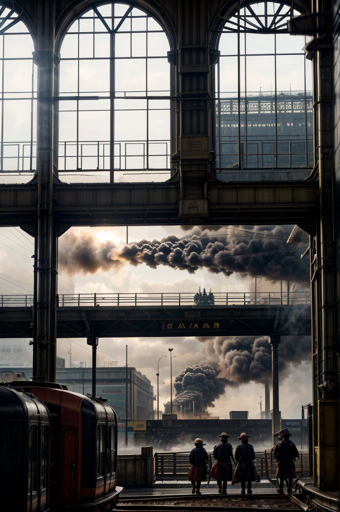 Porters hurried about, pushing wooden carts laden with luggage, while newsboys called out the latest headlines. The large, iron-framed windows allowed shafts of light to pierce through the smoky haze, illuminating the station's interior. In the distance, the rhythmic chugging of a departing train could be heard, its plume of steam rising above the rooftops.

Waterloo Station was a place of departures and reunions, a microcosm of the city's vibrancy and the era's spirit of innovation and adventure. It stood as a gateway to new opportunities and distant places, capturing the imagination of all who passed through its grand halls.

