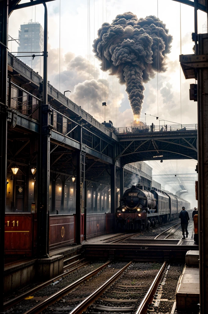 Porters hurried about, pushing wooden carts laden with luggage, while newsboys called out the latest headlines. The large, iron-framed windows allowed shafts of light to pierce through the smoky haze, illuminating the station's interior. In the distance, the rhythmic chugging of a departing train could be heard, its plume of steam rising above the rooftops.
Waterloo Station was a place of departures and reunions, a microcosm of the city's vibrancy and the era's spirit of innovation and adventure. It stood as a gateway to new opportunities and distant places, capturing the imagination of all who passed through its grand halls.