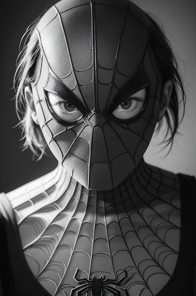 A photograph of Spider-Man, without mask, the 20s, bonitas, face detailed, looking at the camera, portraite, 8k hd, high qualiy