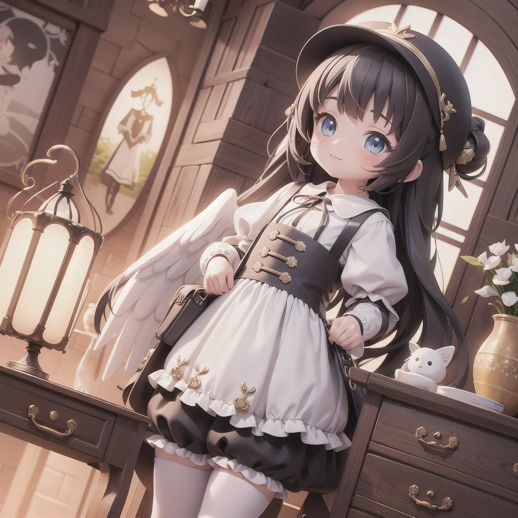 girl 、Medieval dress with panniers、Low Angle、wear bloomers、You can see the drawer、Angel's Holiday、Above the Clouds
