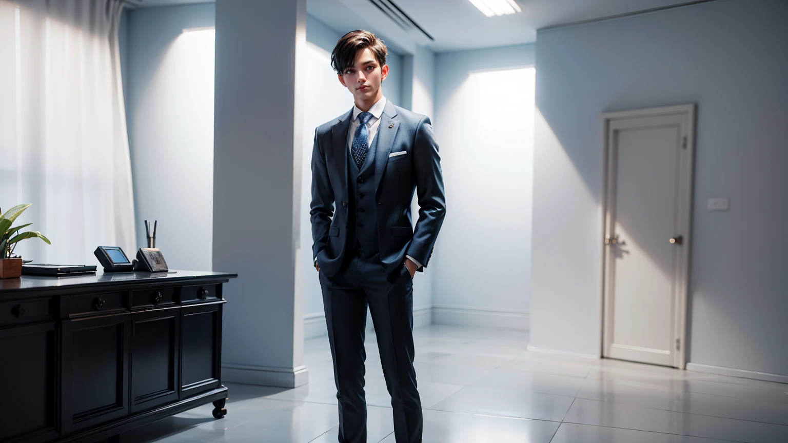 full body, straight standing pose, a young man, handsome, businessman blue suit, entrepreneur man, white background, simple white background,