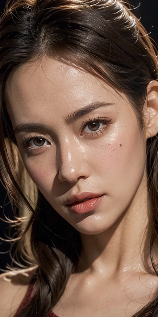 Closeup photo portrait of female Spiderman, atmospheric scene, masterpiece, best quality, (detailed beautiful face, detail skin texture, ultra-detailed body:1.1),