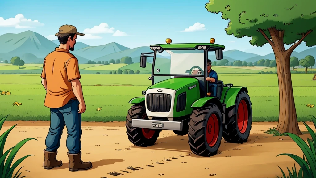 Poor farmer waits for his son to come back, cartoon image 
