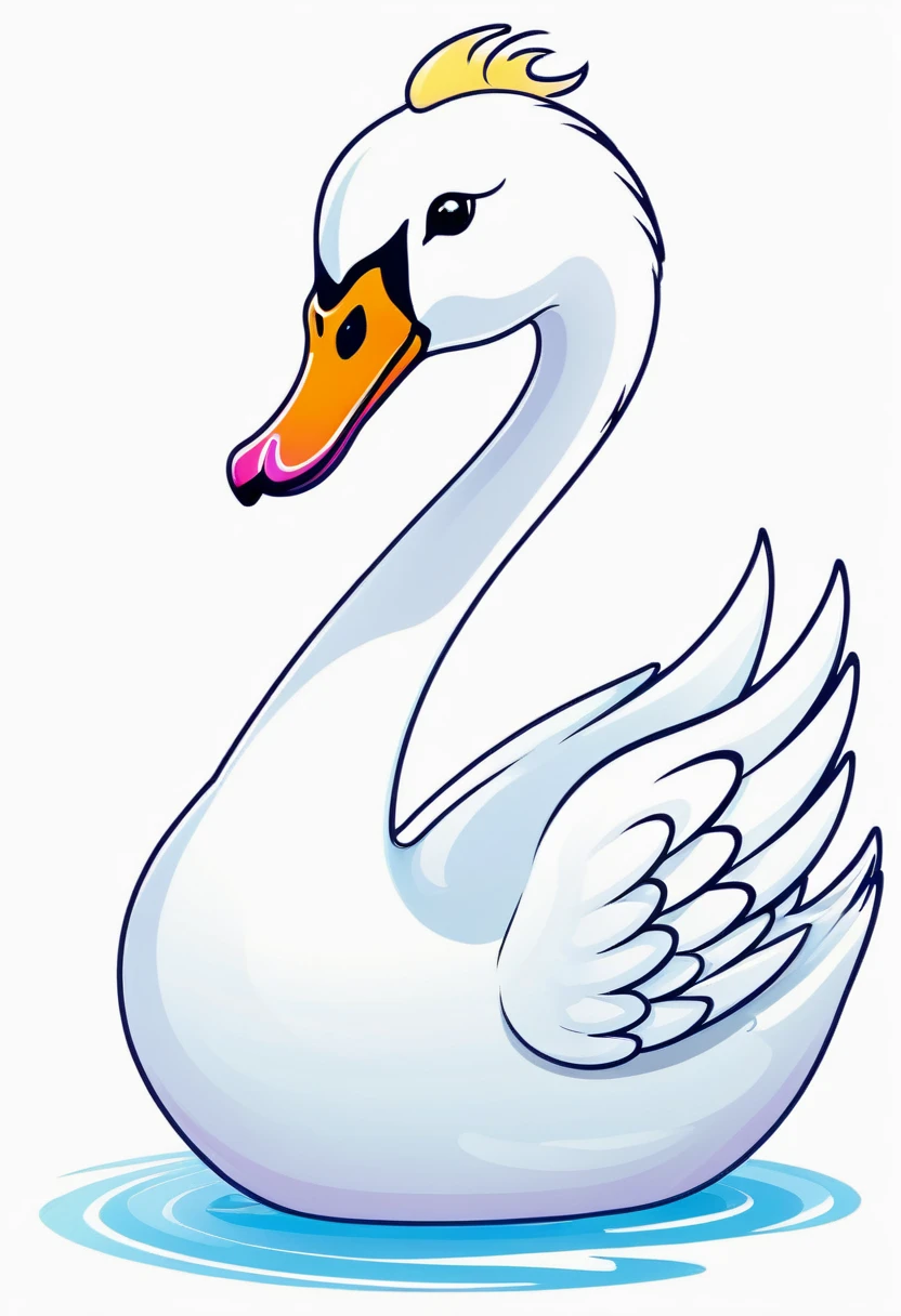 happy colored swan, kawaii, outline, vector, white background