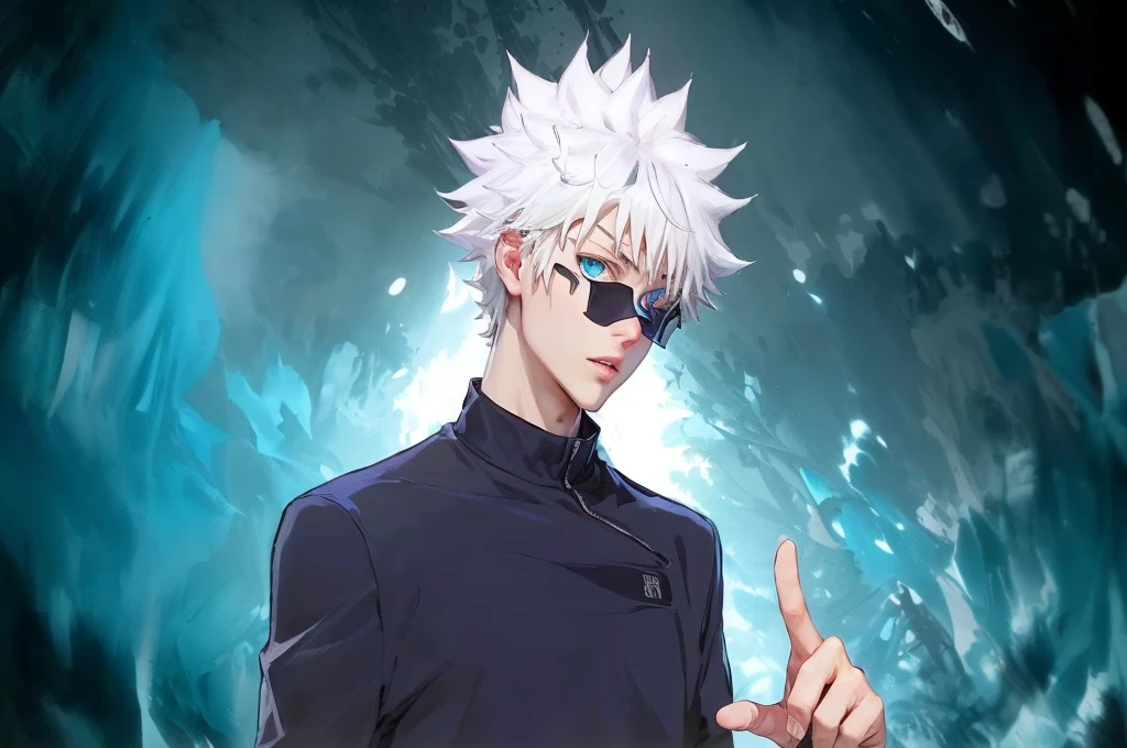 a close up of a person pointing at something with a finger, killua zoldyck, killua zoldyck portrait, killua zoldyck black hair, a silver haired mad, nagito komaeda, jujutsu kaisen, tall anime guy with blue eyes, nagito komaeda from danganronpa, with index finger