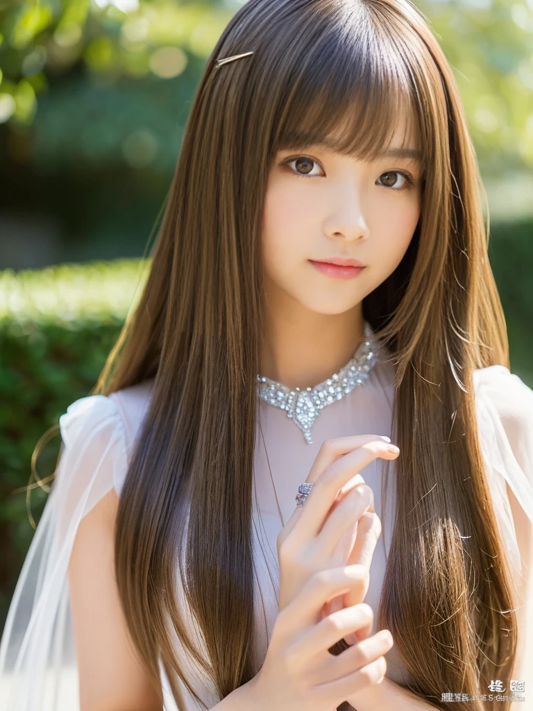 ((whole body)) (big 1.4) Beautiful Fantasy Girl ((Highest quality)), ((masterpiece)), (Get used to it), Perfect Face (1 Girl) (French) (she 、The cutest teen in France.) ((Highest quality)), ((masterpiece)), length blonde hair length, 輝く茶colorの髪,Golden Silky Hair, Straight Brown Hair, length blonde straight hair, Perfect Silky Straight Hair, Straight Brown Hair, length blonde hair, sheの髪は長くてまっすぐだ, detailed length ((big 1.4)) Super Long Hair down to the ankles ((Neat bangs The neatly trimmed bangs are princess cut and cover the entire forehead......))... 明るい深紅colorの唇 good, Anatomically correct hand Thin fingers Anatomically correct5本の指 Sexy professional makeup Beautiful French girl face, French facial features, Long Hair shiny Long Hair, length, 輝く茶colorの髪, length, Straight Brown Hair, sheの髪は長くてまっすぐだ, Super Long Hair girl, Silky Hair, Brown hair, Silky Hair, length, Flat Hair, Silky texture, Long Hair, length, Flowing brown hair, thin and shiny hair Anatomically correct、White beautiful human skin and detail of hands and fingers Beautiful Eyes Mouth Details the corners of the mouth rise slightly Cool look (眉毛のcolorは濃い茶colorです) (黄color dress posing for a picture, Disney Portraits, tumbler, What it is?, wearing organza gown, dressed beautiful gown, lady using 黄color dress, color: 黄color, A woman wearing a sparkly floral dress, elegant 黄color skin, gown, Fantasy Dress, Formal Wear, light 黄color beautiful gown, 黄color theme ) (A church with high quality stained glass..) (she'Random Pause) (Random model standing pose)、Dressed in a white tank top