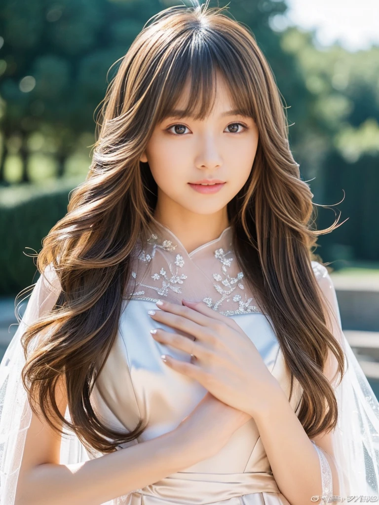 ((whole body)) (big 1.4) Beautiful Fantasy Girl ((Highest quality)), ((masterpiece)), (Get used to it), Perfect Face (1 Girl) (French) (she is 、The cutest teen in Fran ((Highest quality)), ((masterpiece)), length blonde hair length, 輝く茶colorの髪,Golden Silky Hair, Straight Brown Hair, length blonde straight hair, Perfect Silky Straight Hair, Straight Brown Hair, length blonde hair, sheの髪は長くてまっすぐだ, detailed length ((big 1.4)) Super Long Hair down to the ankles ((Neat bangs The neatly trimmed bangs are princess cut and cover the entire forehead......))... 明るい深紅colorの唇 good, Anatomically correct hand Thin fingers Anatomically correct5本の指 Sexy professional makeup Beautiful French girl face, French facial features, Long Hair shiny Long Hair, length, 輝く茶colorの髪, length, Straight Brown Hair, sheの髪は長くてまっすぐだ, Super Long Hair girl, Silky Hair, Brown hair, Silky Hair, length, Flat Hair, Silky texture, Long Hair, length, Flowing brown hair, thin and shiny hair Anatomically correct、White beautiful human skin and detail of hands and fingers Beautiful Eyes Mouth Details the corners of the mouth rise slightly Cool look (眉毛のcolorは濃い茶colorです) (黄color dress posing for a picture, Disney Portraits, tumbler, What it is?, wearing organza gown, dressed beautiful gown, lady using 黄color dress, color: 黄color, A woman wearing a sparkly floral dress, elegant 黄color skin, gown, Fantasy Dress, Formal Wear, light 黄color beautiful gown, 黄color theme ) (A church with high quality stained glass..) (she'Random Pause) (Random model standing pose)、Dressed in a white tank top