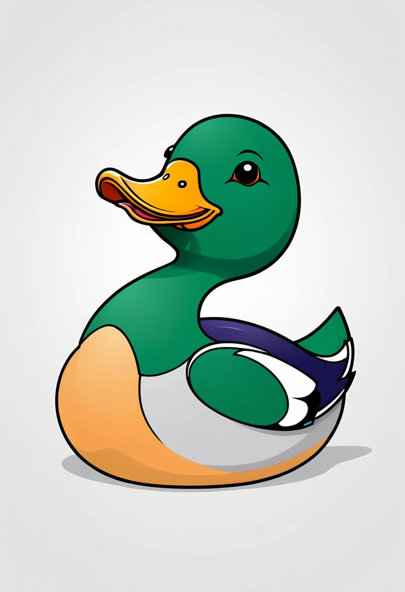 happy colored mallard duck, kawaii, outline, vector, white background