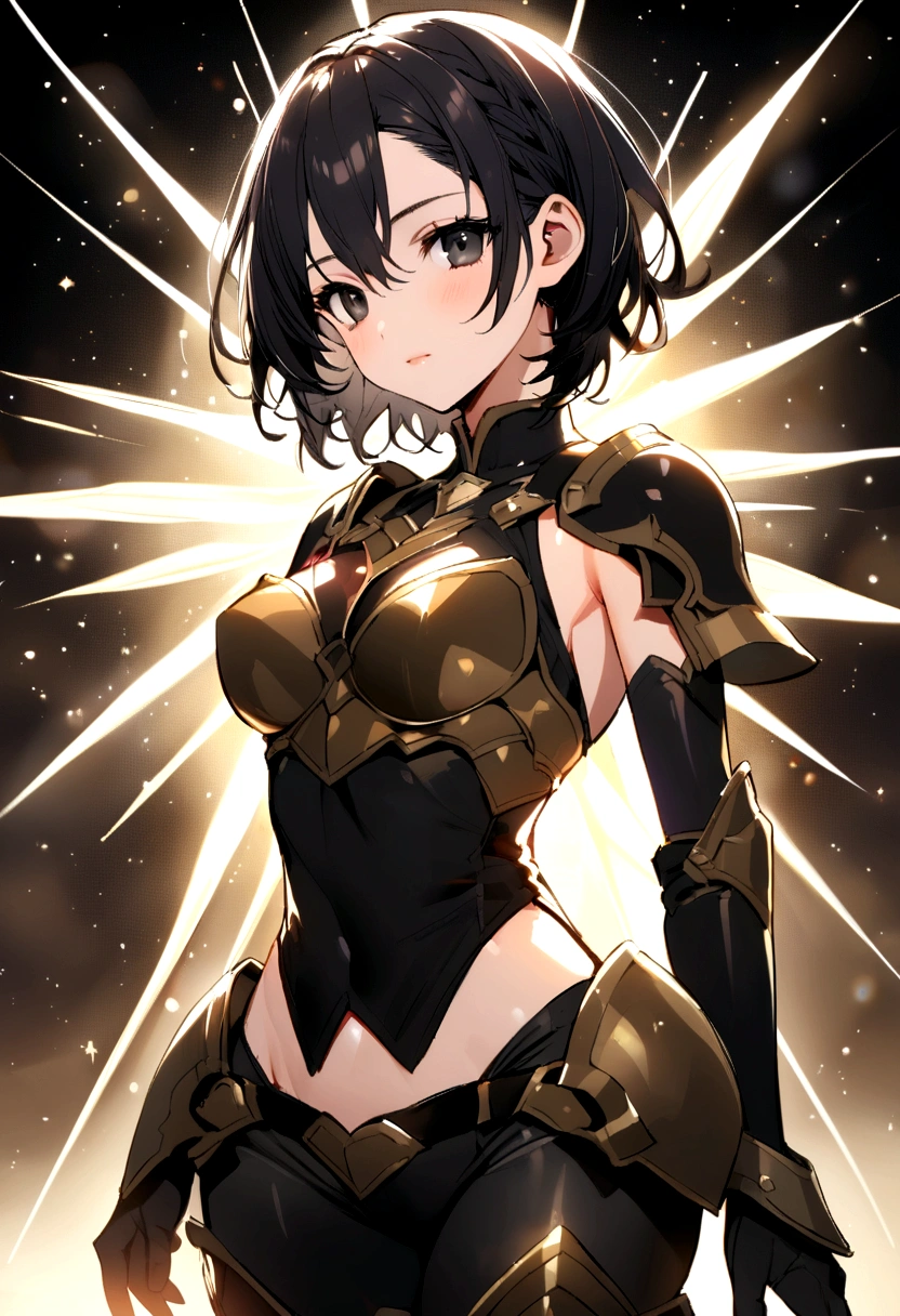 Sexy short armor woman, short black hair,and black eyes