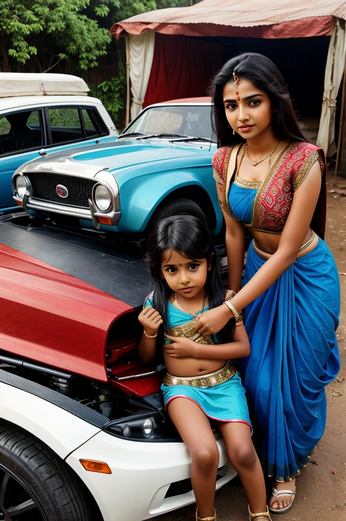 Beautiful Indian girl and boy and background car Indian car