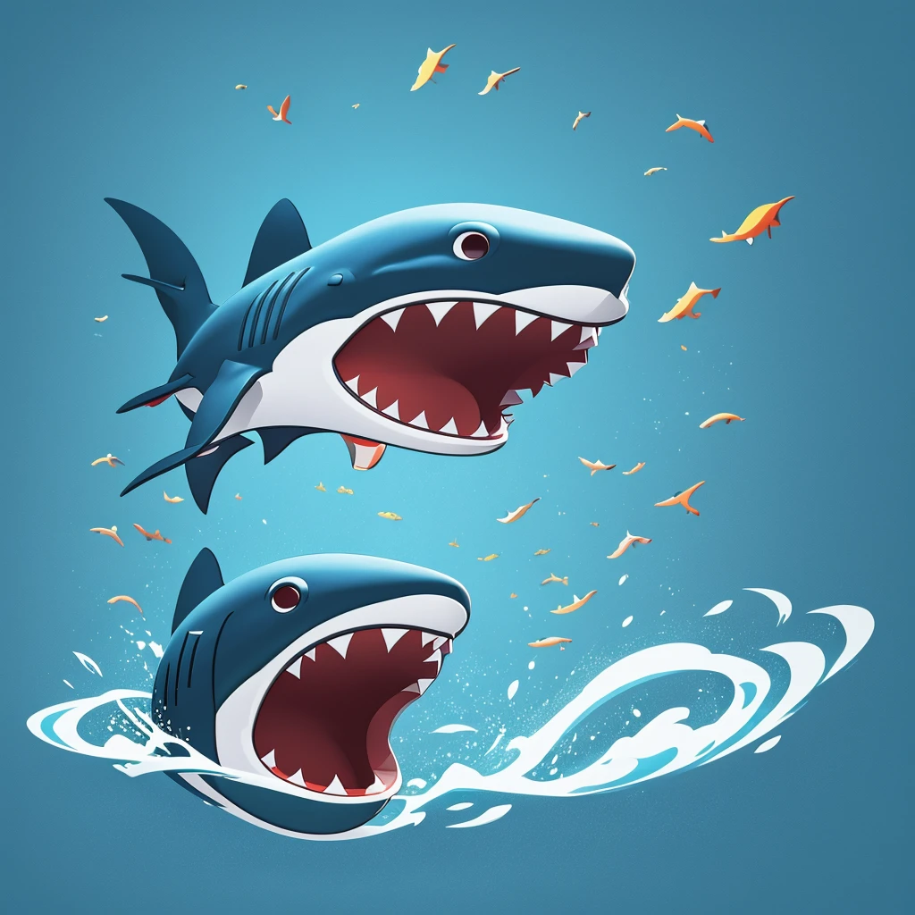 A 3D illustration of a shark swimming in a deep blue ocean.