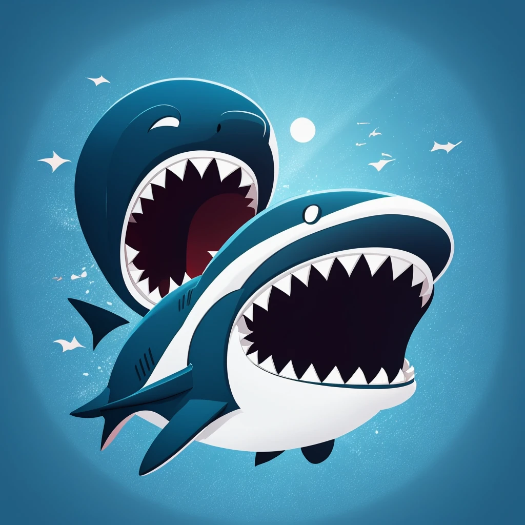 A 3D illustration of a shark swimming in a deep blue ocean.
