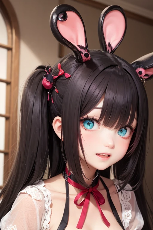 ((highest quality, 8K, masterpece :1.4)), highest real,Sharpness:1.3, Perfect Body Beauty:1.4,(pureerosface_v1:0.008),((super real,best quality)),(soft lighting),super detailed face,top-quality,SUPER high resolution,Extraordinary beautiful girl,Detailed cute and beautiful face、Lush bust,fine eyes, double eyelid,((In-focus image,no blur)),(((alone girl))),(JAPANESE IDOL),fine detail,highly detailed face and eyes, (cute face:1.6), my sister,18years old,(huge breasts:2,beautiful areola,small areola),----((NSFW:1.5))-------//audience//---((make eye contact with the audience)),((Composition from the avobe:1.2)),((close up face:1.4, UPPER BODY:1.4)),((in hotel,large window,nightview,Marble floors),--//CUTE HAIR STYLE//---(Beautiful BROWN hair:1.2, long Hair:1.2,Curly HAIR),---(SMILE FACE:1.4),---//PAIZURI//---(((long penis, breasts blowjob:1.2)), ((paizuri:1.2, penis is between breasts:1.2)),((breast squeeze,press breasts together,Close your breast with both hands))),---//POSE//---(standing,leaning forward:1.3)--((bunny girl suit:1.5))--(fluffy fur,WHITE and black dress、Simple dress、White rabbit ears、White tights、Rabbit tail、White hair、short-cut、Simple eyes、white glove)