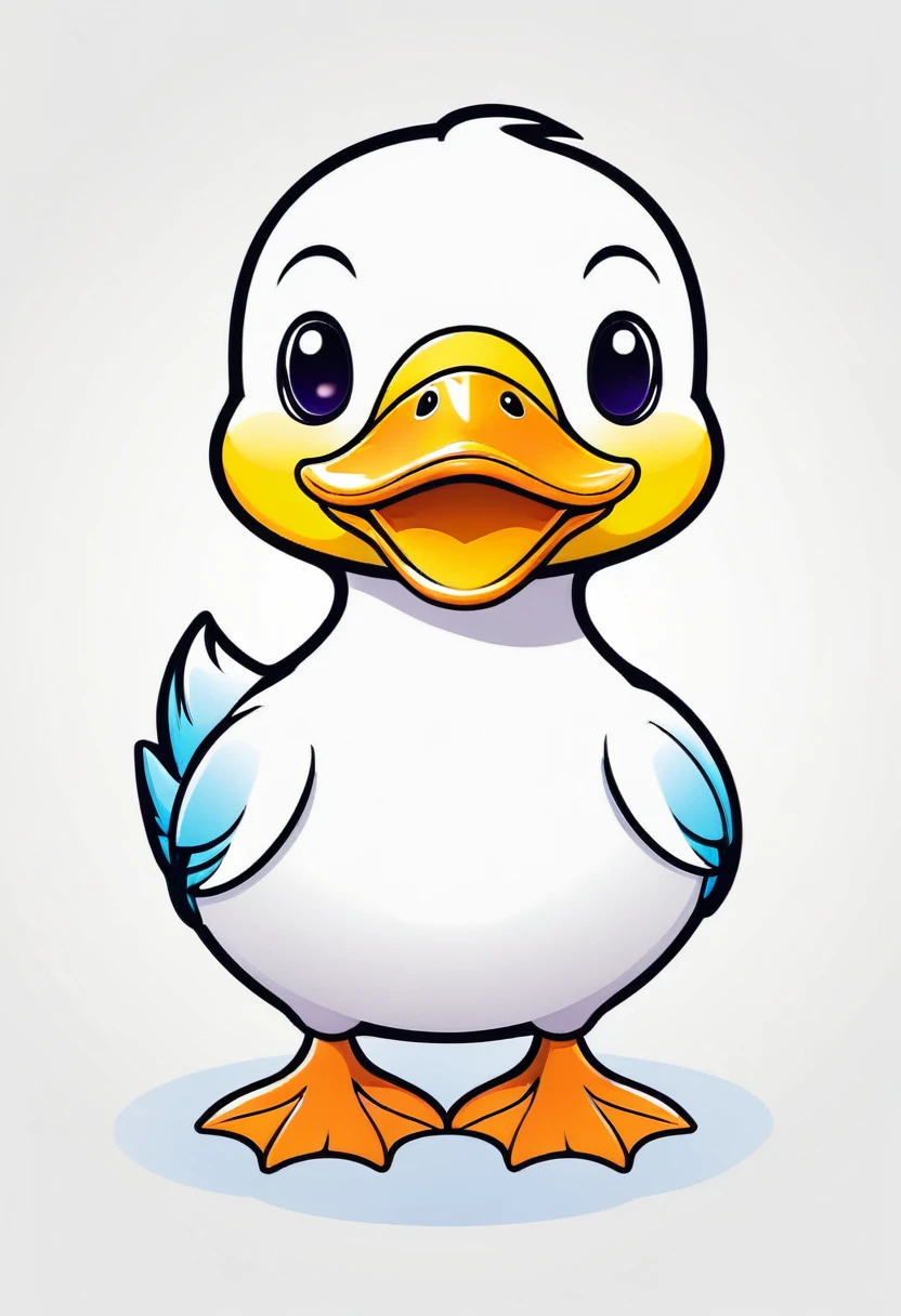 happy colored duck, kawaii, outline, vector, white background