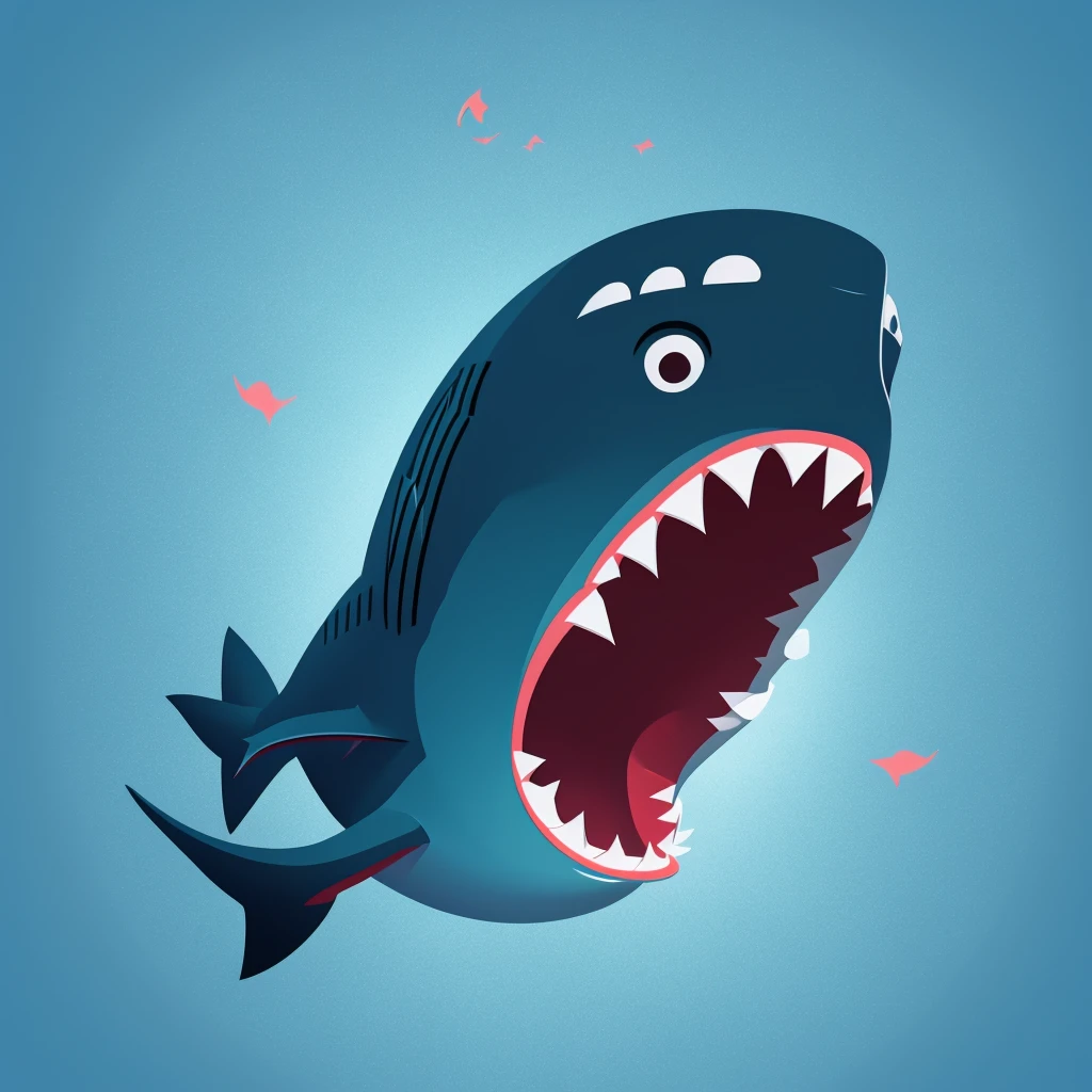 A 3D illustration of a shark swimming in a deep blue ocean.