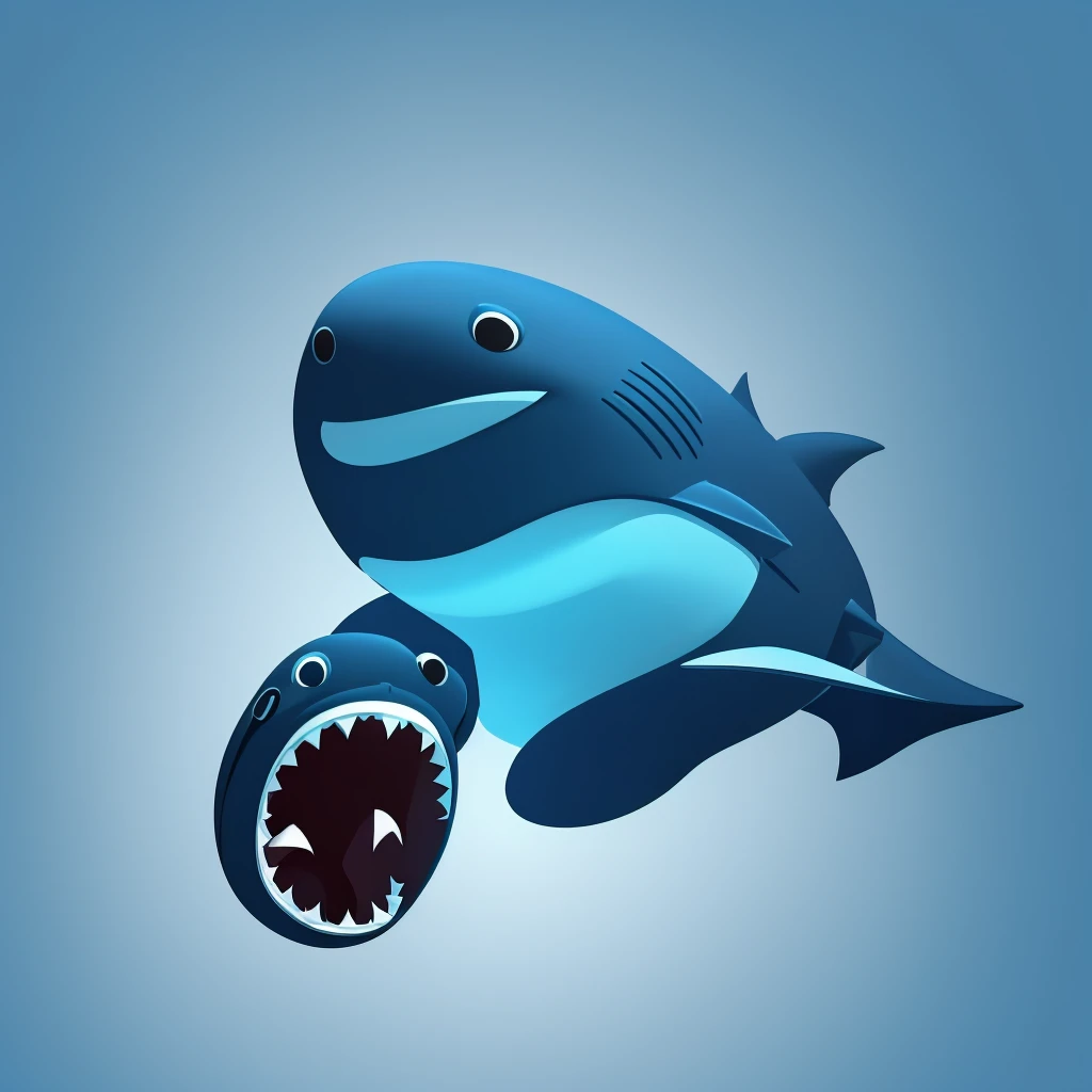 A 3D illustration of a shark swimming in a deep blue ocean.