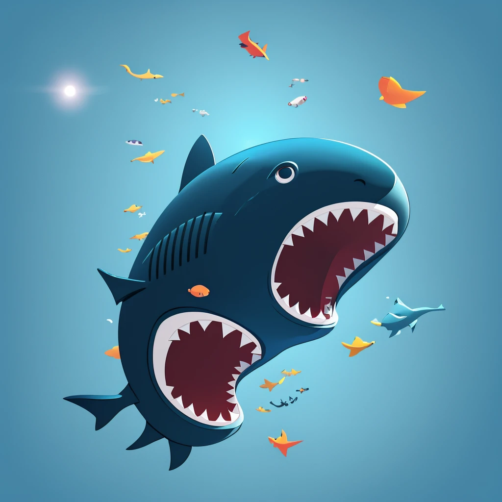 A 3D illustration of a shark swimming in a deep blue ocean.