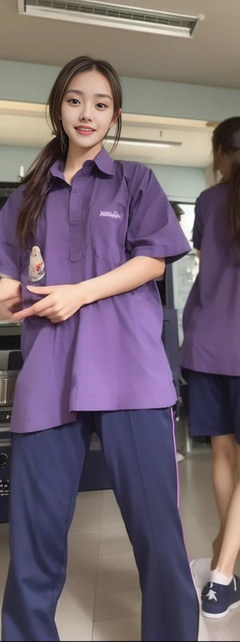 (best quality,10,10,height,Masterpiece:1.2),Special details,(realistic,Realistic picture,Realistic photos:1.37),1 Cute girl in the kitchen,shiny, skin shiny,only,smile softly,BDclothelue shirt:1.3)),short sleeve,shirt, Long pants.,(navy_long_track pants:1.1), ((Kitchen Background)),Dynamic angle,excited,Face focus,dynamic poses,from behind,focus on ass,Masterpiece, best quality, ultra realistic, Too many details, 8k resolution, raw photos, Sharp focus, ((Navy blue shirt:1.1)), short sleeve, long route, perfect body, 2 mature women, 18 years old, Cinema-grade lighting system,blue sweatpants,exercise cloth,correct anatomy,perfect body, correct body, Sharp face, Correct body anatomical, full body, realistic gestures, long-haired, realistic poses,Wear long shorts...........................,The legs are long.,Good shape,carved girl, Slender figure, model, Good shape, beautiful body,blue sweatpants, two girls kissing