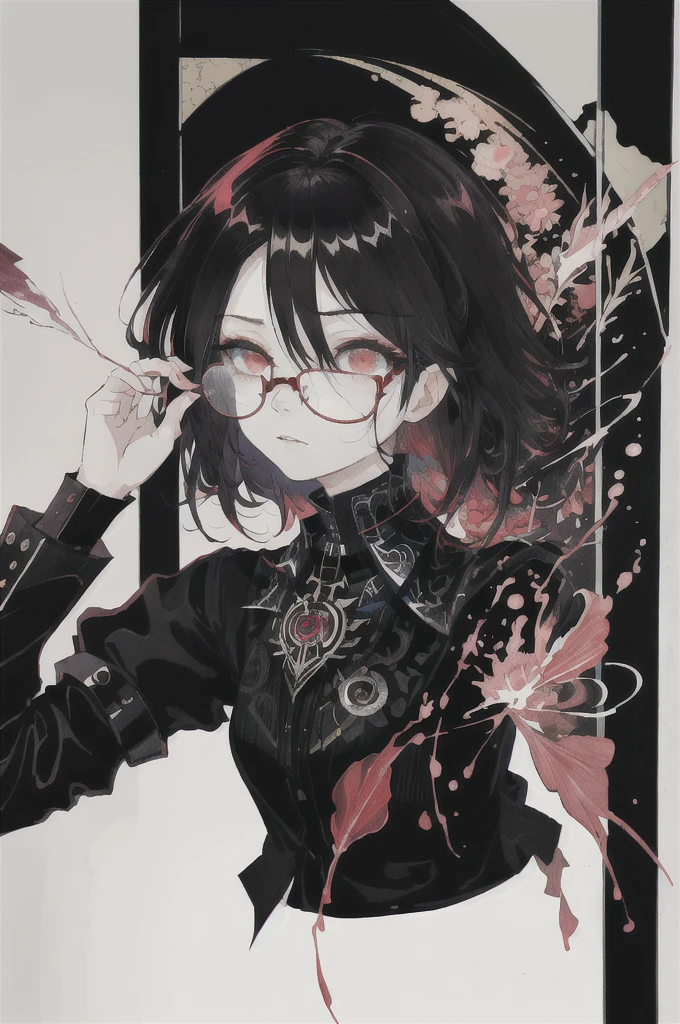 ((Highest quality)), (((masterpiece))), (High resolution), original,Glasses、Glasses、rain、rain、 Highly detailed 8k wallpaper, (Very delicate and beautiful),((Highest quality)),Limited edition palette, style style style Black choker around the neck、Black T-shirt、style gird, (style:(style:1.5)(style:1.5)1.5), Limited edition palette,[flat_stylechest, black style eyes, long style red hair, Black choker around the neck、Black choker around the neck、Black T-shirt、style eyes,浮かぶBlack T-shirt), feather over style]style, (Double exposure:1.3),(Glitch Hair+++),(Glitch meets dark hair),[Very delicate and beautiful girl who with scarf,feather],(Beautiful and detailed red eyes),world masterpiece theater,whole body,cyber punk,、Yellow backgroundﾍﾞｰｽIn color