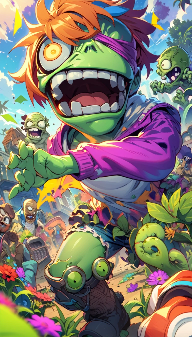 Plants vs. Zombies，Bright and colorful，High Saturation，CG Art， Makoto Shinkai&#39;s photo, pure, Concept Art, Lofi Art style，Shinkai Makoto animation art style, Lofi Art, Beautiful anime scene, Anime Landscape, Detailed scenery, Makoto Shinkai&#39;s style, Makoto Shinkai&#39;s style, Enhance Details