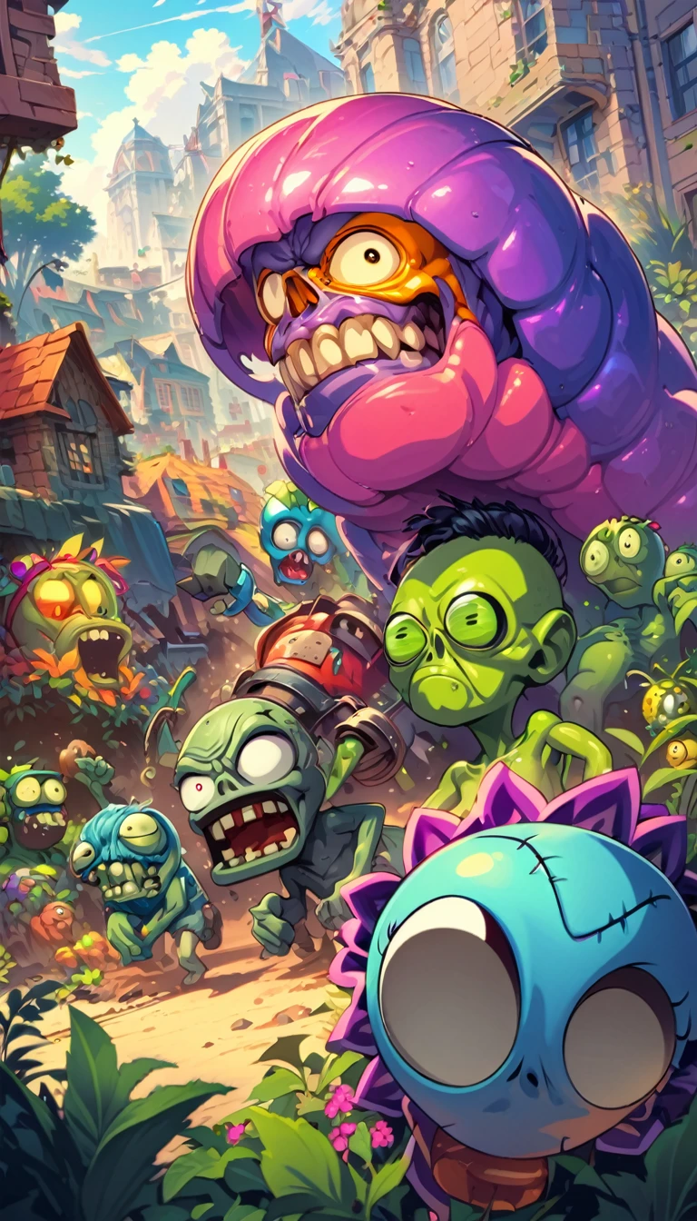 Plants vs. Zombies,Bright and colorful,High Saturation,CG Art, Makoto Shinkai's photo, pure, Concept Art, Lofi Art style,Shinkai Makoto animation art style, Lofi Art, Beautiful anime scene, Anime Landscape, Detailed scenery, Makoto Shinkai's style, Makoto Shinkai's style, Enhance Details