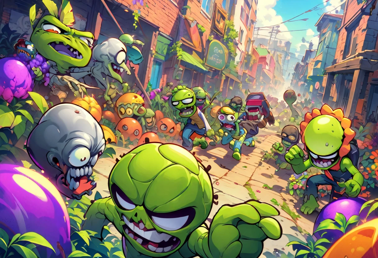 Plants vs. Zombies，Bright and colorful，High Saturation，CG Art， Makoto Shinkai&#39;s photo, pure, Concept Art, Lofi Art style，Shinkai Makoto animation art style, Lofi Art, Beautiful anime scene, Anime Landscape, Detailed scenery, Makoto Shinkai&#39;s style, Makoto Shinkai&#39;s style, Enhance Details