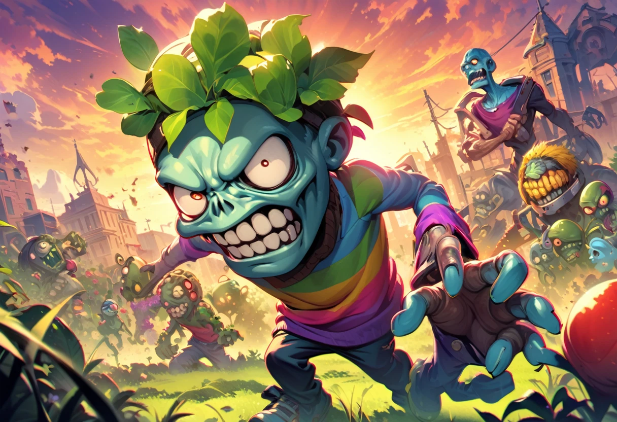 Plants vs. Zombies，Bright and colorful，High Saturation，CG Art， Makoto Shinkai&#39;s photo, pure, Concept Art, Lofi Art style，Shinkai Makoto animation art style, Lofi Art, Beautiful anime scene, Anime Landscape, Detailed scenery, Makoto Shinkai&#39;s style, Makoto Shinkai&#39;s style, Enhance Details