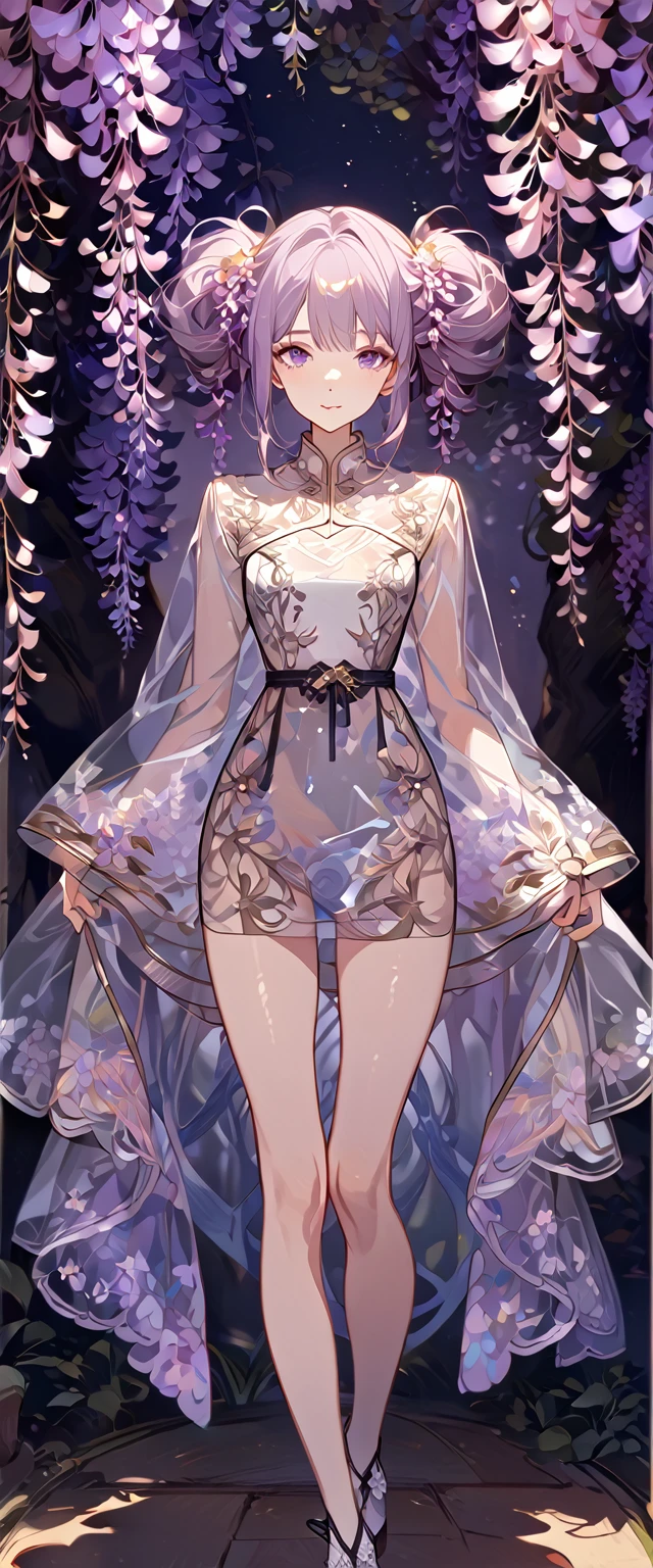 wisteria flower, wisteria tree, wisteria background, 8k ,4k , best quality, high quality, masterpiece, transparent clothes, embroidery  clothes, big , inspired by Asukaziye artist : ask, art style : ask