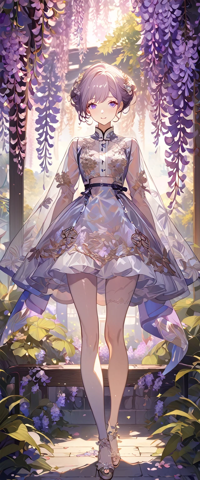 wisteria flower, wisteria tree, wisteria background, 8k ,4k , best quality, high quality, masterpiece, transparent clothes, embroidery  clothes, big , inspired by Asukaziye artist : ask, art style : ask