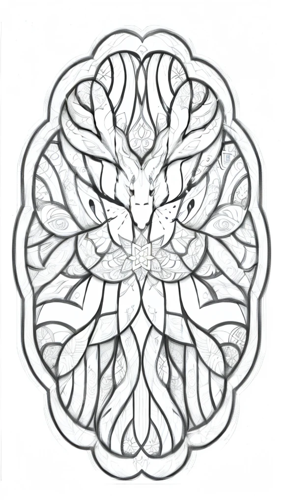 Bunny girl, 4k, black and white drawing of circular design, intricate thin lines, centering radial design, coloring pages, simplified zentangle, coloring book outline, black and white only, no outline, intricate designs, coloring book, celtic design, intricate lines, no gradients