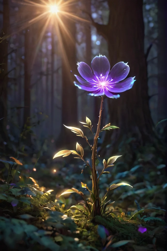 letitflrsh,
bioluminescent purple flower,fabulous night forest,magical radiance,Concept art,depth of field,Raw photo,realistic,cinematic lighting,soft shadows,sharp focus,fractal,colorful,depth of field,best quality,16k resolution,vivid colors,volumetric lighting,