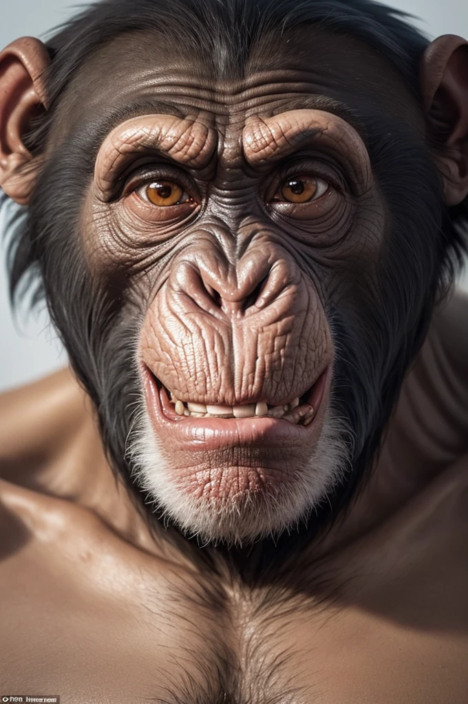 A scary and aggressive chimpanzee, but it has to be a picture of just his face