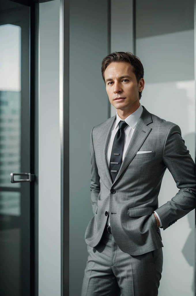 A white male lawyer in a business suit, professional profile photo, professional image, in a business suit, detailed professional photo, attorney, very professional, confident face, no smile, in a black business suit, detailed professional, in a business suit, 45 years old, short haircut. The photo should be even, with no shadows, and focus closely on the face.