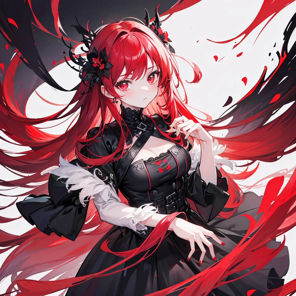 Girl with red cloud motif,Pitch black background,See-through garments