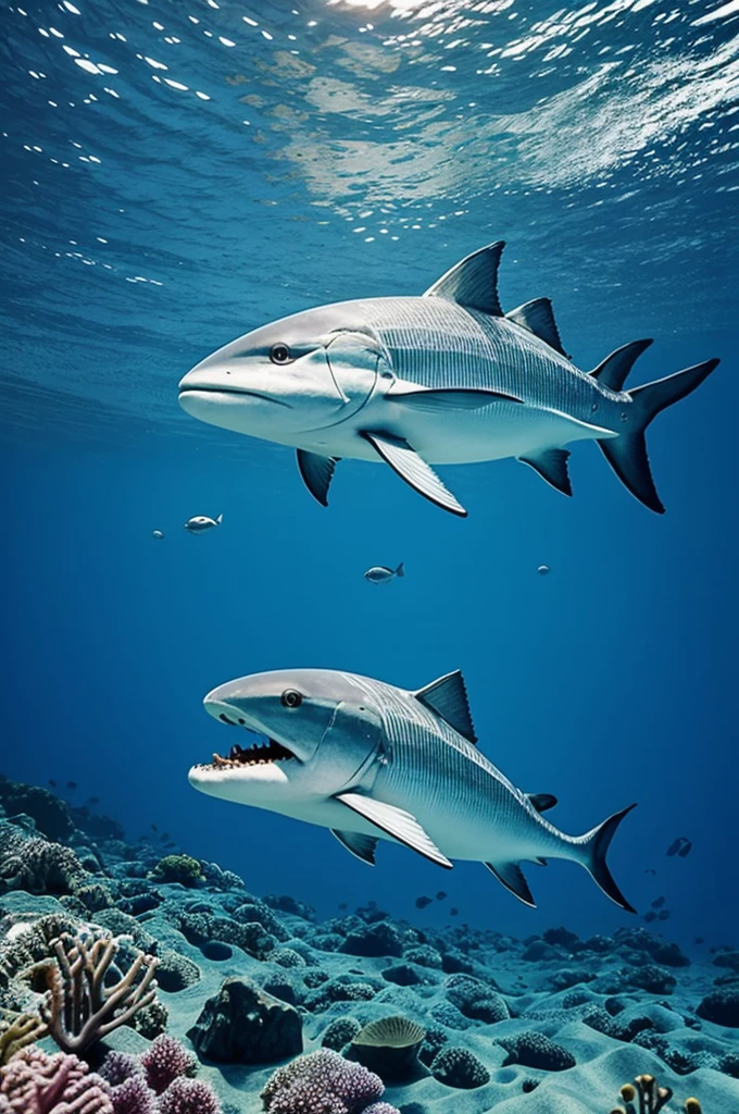 A beautyness sea creature leads mobulas , leader is big and beautiful and charming