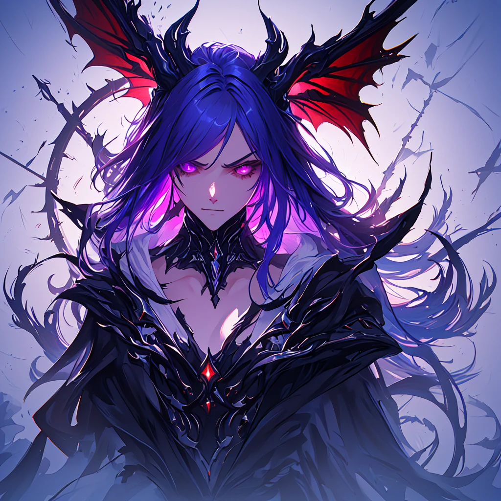 1girl, solo, person, anime character with a purple and black wings and a purple and black dragon, purple ancient antler deity, warframe hound, fit girl demon with white horns, demon soul concept art, detailed warframe, lolth, female djinn demon hybrid, warframe infested art, nightmare render, warframe hound art, king of time reaper, illithid, portrait, shoulder up, (close up shot, side shot:1.02), dynamic pose, expressive, anger, snarl, njmjzkz