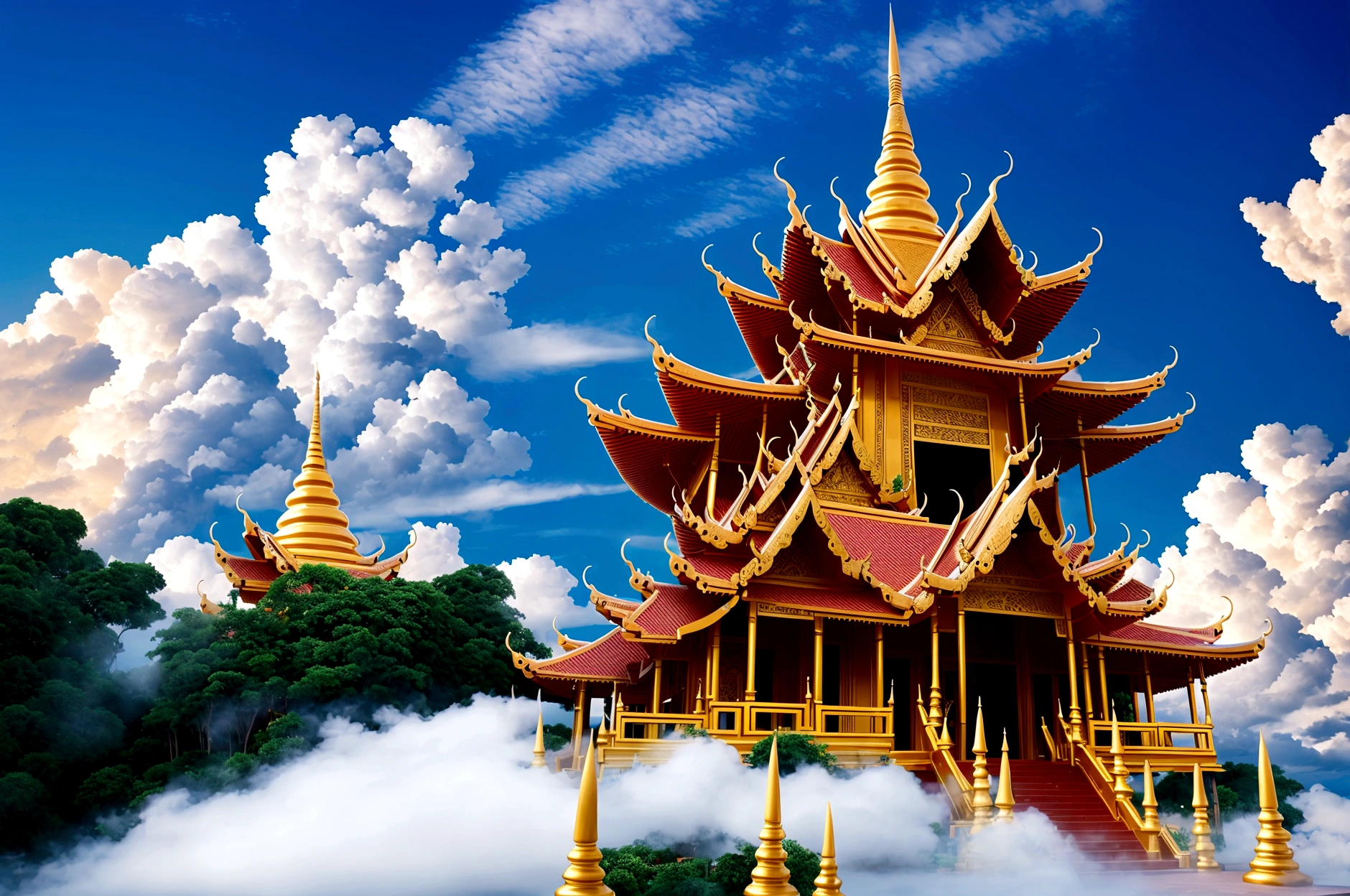 Thai temple set on clouds, heaven