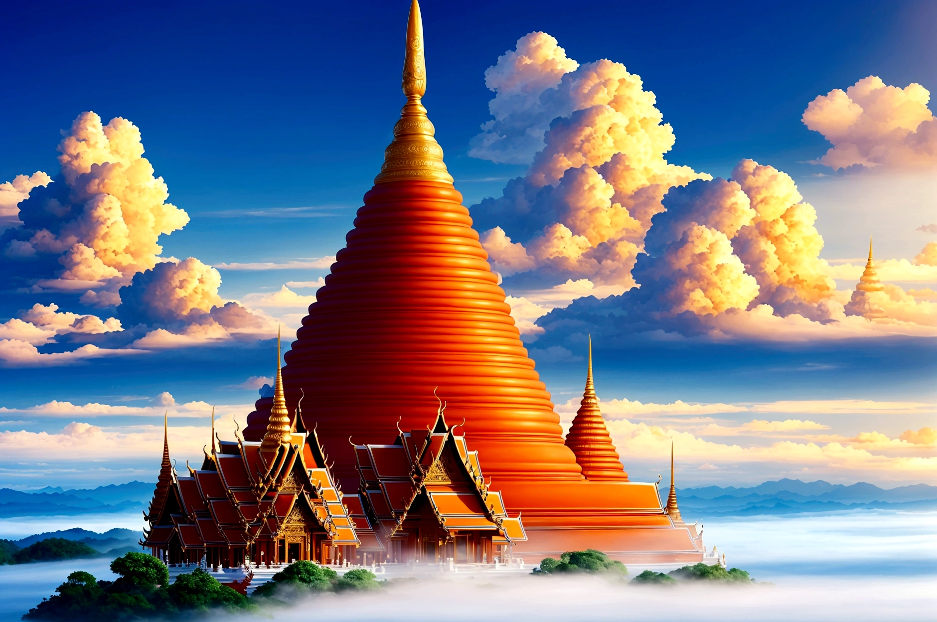 Thai temple set on clouds, heaven