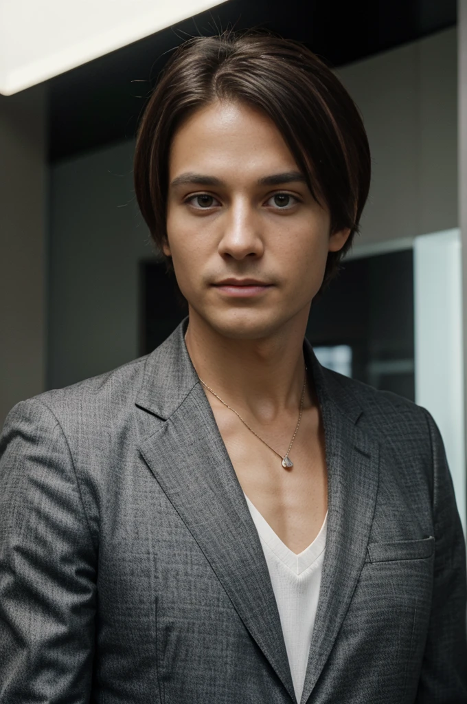 A white male lawyer in a business suit, professional profile photo, professional image, in a business suit, detailed professional photo, attorney, very professional, confident face, no smile, in a black business suit, detailed professional, in a business suit, 45 years old. The photo should be evenly lit with no shadows, a straight-on view like a document photo, and a short haircut