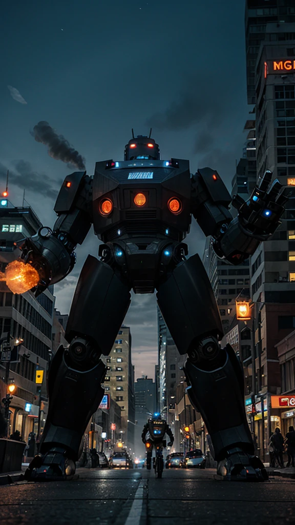 Big robots terrorizing humans city nighy
