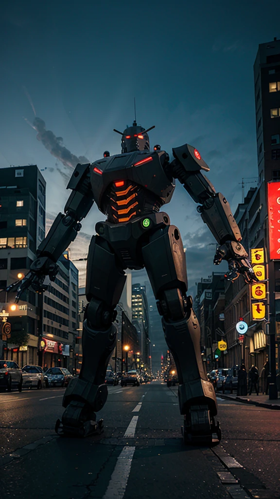 Big robots terrorizing humans city nighy