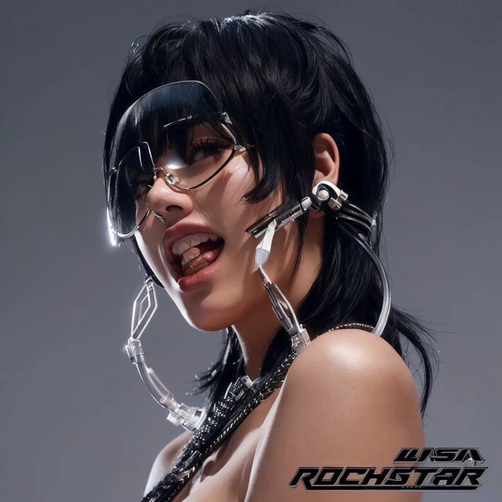 a close up of a woman with glasses on her face, rock star, charli xcx, madison beer as leeloo, zoe kravitz futuristic astronaut, nicki minaj, zoe kravitz as an astronaut, rated r, 2009, 2 0 0 9, rihanna, rap album cover, music album cover, alternate album cover, photorealistic music album cover, blackpink Lisa, blackpink,