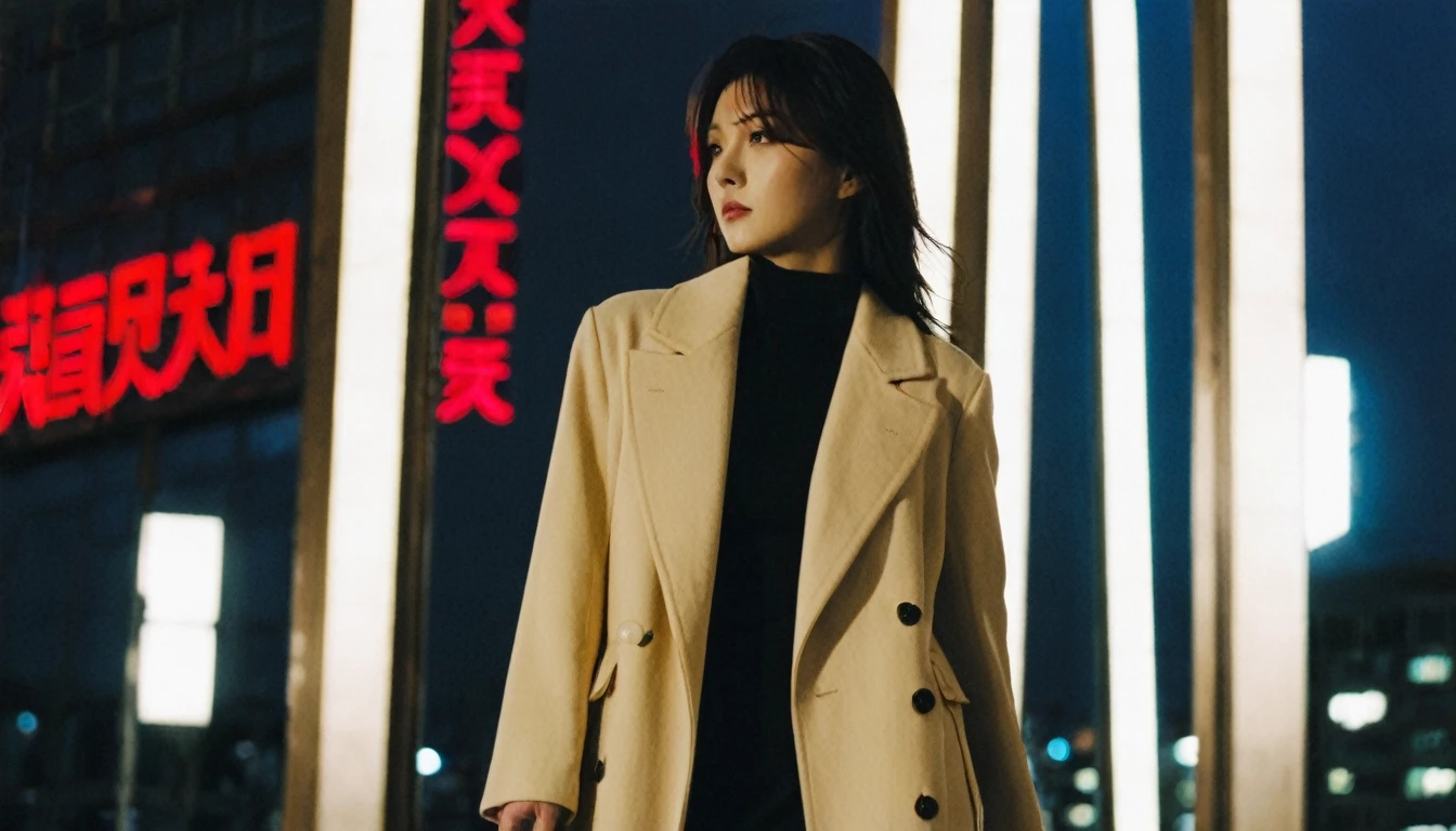xx mix, One beautiful woman, Long Coat Tokyo Tower, (Sui Ishida), Dramatic lighting (masterpiece, Highest quality)