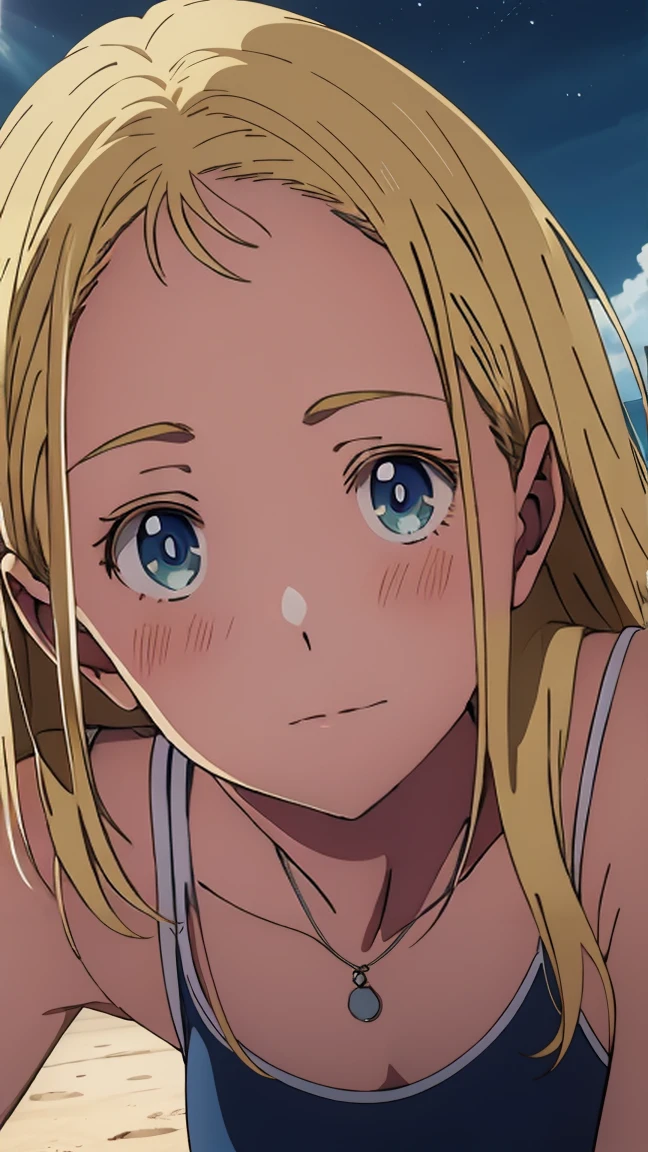{{Small boat tide}}, {Daylight Saving Time Rendering}, Shining sky blue eyes, Long blonde hair, Medium Chest, Blue one piece swimsuit, Expose your shoulders, barefoot, School Swimsuit, Inside the shell, (上面shape:1.2),(A face waiting for a kiss:1.3), (blush:1.5), One Girl, alone,so beautiful, Highest quality, Great quality, curated, shape, Very detailedな, Anime Coloring,close up face
BREAK Very detailed, Official Art, unity 8k wallpaper, Night ocean background breaks golden hour, (Rim Light):1.2, Warm tones, Solar flare, Soft Shadows, Vibrant colors, Painterly effect, Dream-like atmosphere BREAK Beautiful sea, Calm water, reflection, Clouds illuminated by the moon, Peaceful atmosphere, Beautiful starry sky, Very detailed, Official Art, unity 8k wallpaper , (Browsing Caution:1.3)
