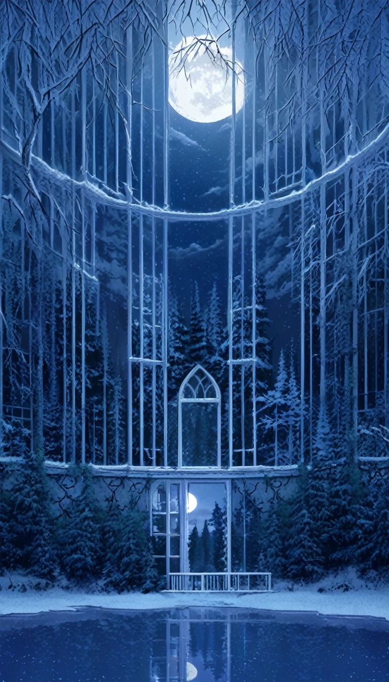 scenery,No humans, null, moon, star (null), night, reflection, starry null, wood, night null, nature, snow, full moon, forest, cloud, 惑star, winter, lake, wood, Blue Theme, window, nature, indoor, Overgrown, forest,
Location of Anime World,