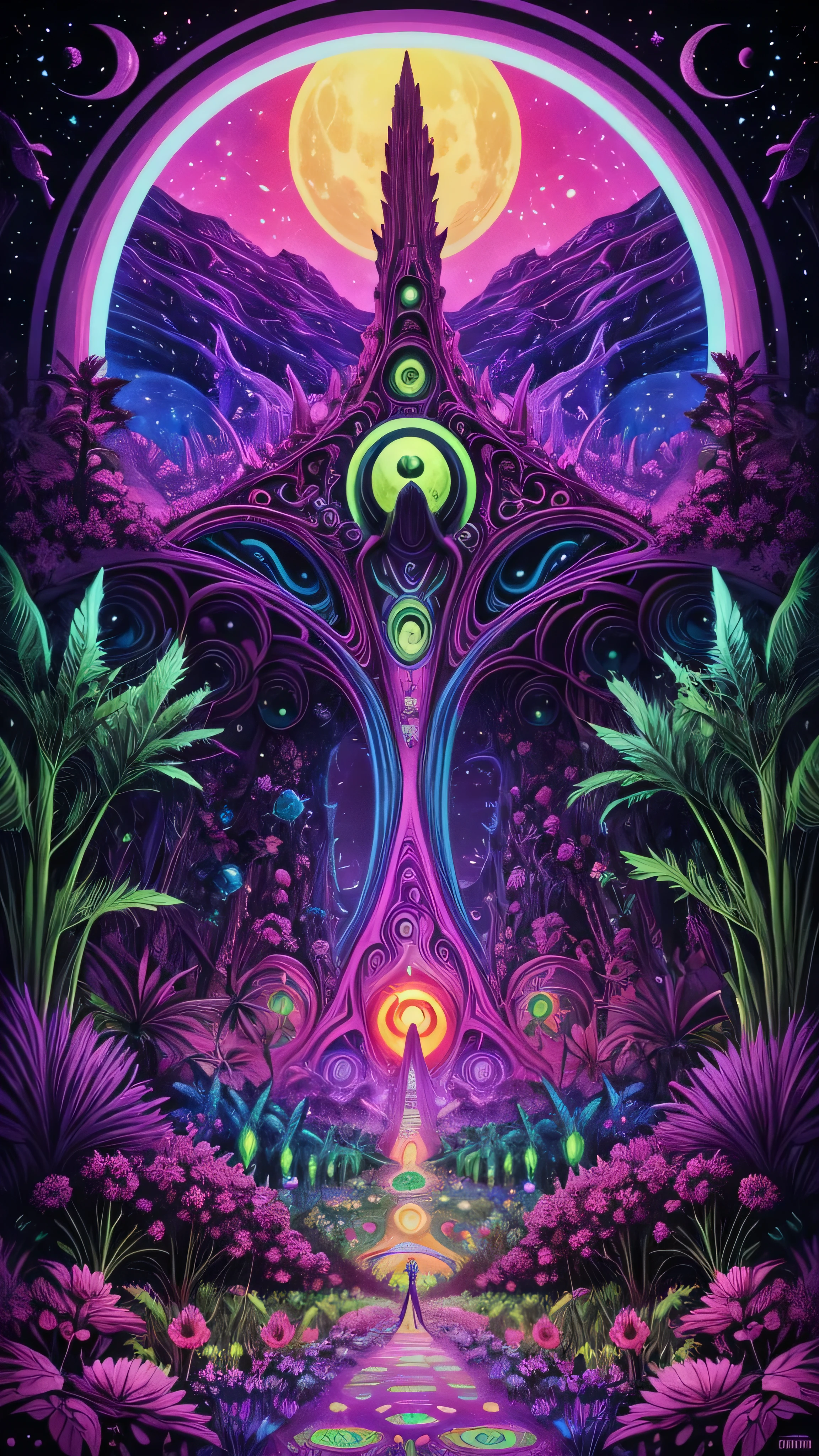 psychedelic psychedelic psychedelic poster, Extraterrestrial paradise, Psychedelic artwork, Arte Trippy, dmt travel, Psychedelic artwork, Psychedelic Acid Trip, Alien forest in the background, On a lush and fertile alien planet, Psychedelic journey, Surreal alien world, Futuristic psychedelic hippies, While tripping on DMT