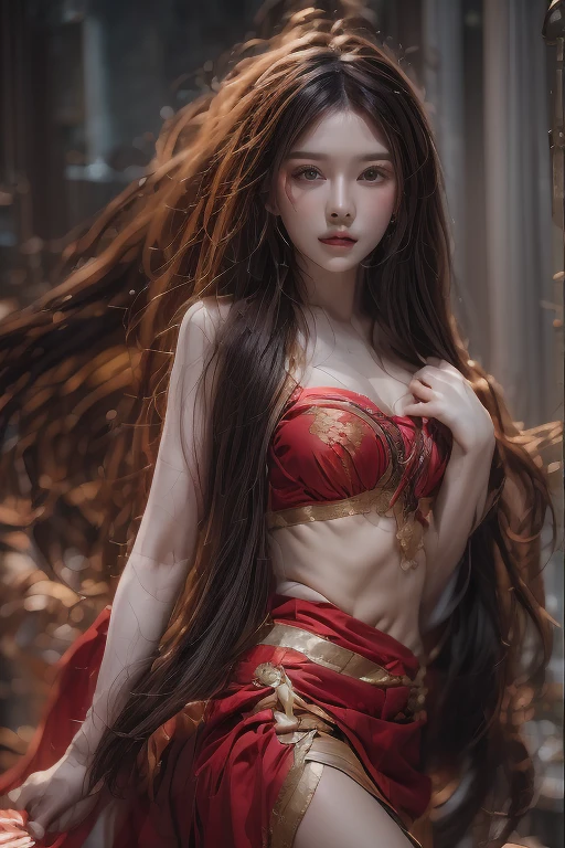 Fei Yu_robes， red cloth， Gold Embroidery， black embroidered gold， high ponytail， depth of field， Ancient Chinese scenery， elegant woman, big breasts, long hair, braid, blonde hair, 22 year old woman， ulzzang-6500v1.1， （manuscript： 1.2）， （realistic： 1.3） ， สาวสวยกับdetailsที่สวยงาม， ดวงตาและใบหน้าที่Very detailed， ดวงตาพร้อมdetailsที่สวยงาม，small waist, nonsense， The resolution is incredibly ridiculous.， hugeFilesize， ไฮเปอร์details， High resolution， Very detailed， best quality， Masterpiece， illustration， มีdetailsและสวยงามเป็นพิเศษ， Very detailed， CG， unity， 8k wallpaper， Surprisingly， details， Masterpiece， Highest quality， official art， วอลล์เปเปอร์ CG unity 8k ที่มีdetailsมาก， Cinematic lighting， （Perfect shiny skin：0.6）， The lines are thin and smooth.， （floating）， （small breast：1）， ear nipple ring ， Masterpiece， best quality best，