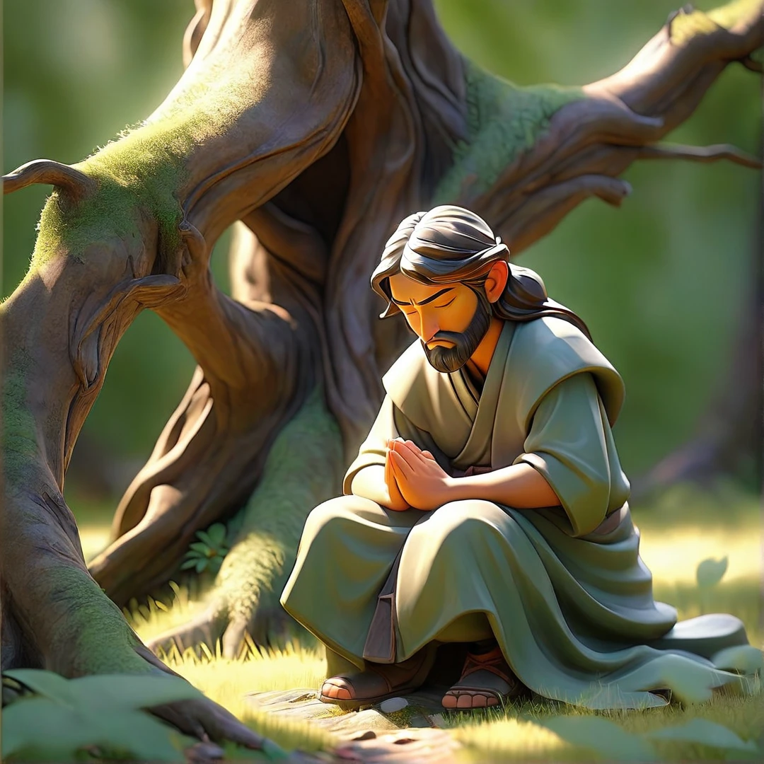 Sob a serene glass, on a peaceful day, the mountain person kneels, in voracious prayer. Bible in hands, words of light, Seek the comfort that faith always translates. The shadow of the tree, shelter and refreshment, A sacred encounter, an ethereal moment. With eyes closed and heart open, Pray fervently, search for the right path. Every leaf that falls, a divine whisper, Guiding your words, showing the destination. On sacred ground, your soul surrenders, To God omnipresent, his life he extends. under the tree, symbol of life and shelter, the mountain person and his faith, in an old dialogue. kneeling in prayer, his strength he renews..