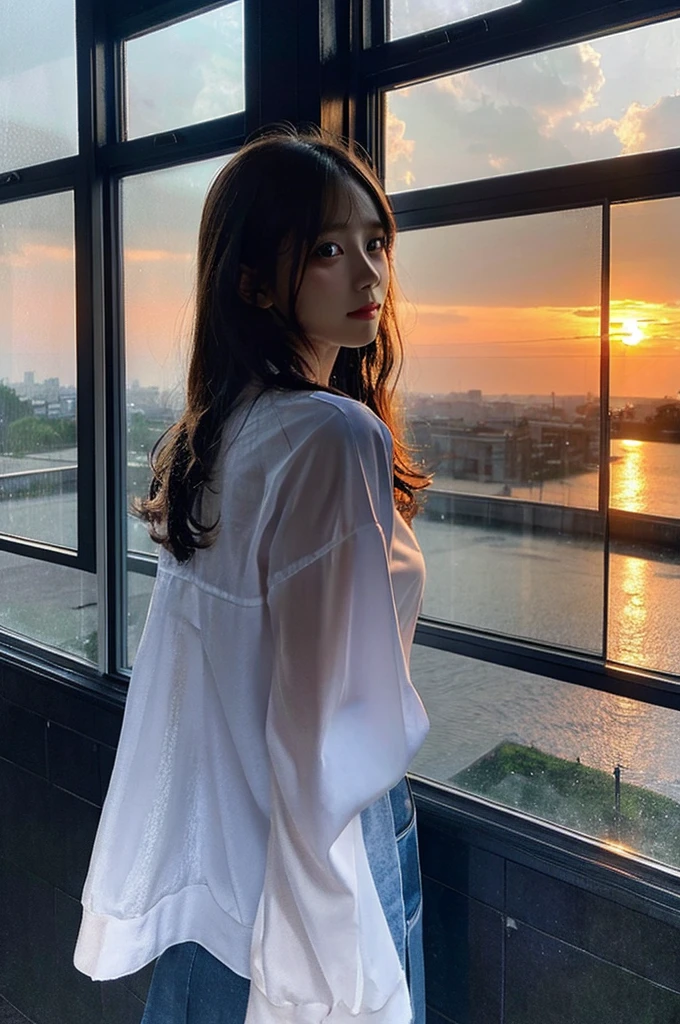 One girl, Wet day, Sunset at the window、Real Photo